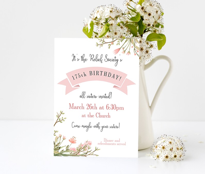 Relief Society Birthday Invitation Editable Invitation | Etsy