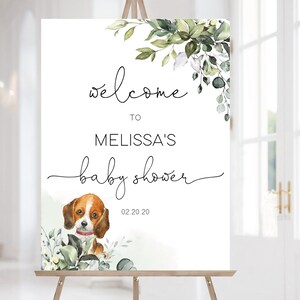 Dog Baby Shower Greenery Welcome Signs, Baby Shower Welcome Sign, Custom Sign, Editable Welcome Sign, Instant Download, Corjl, DG01