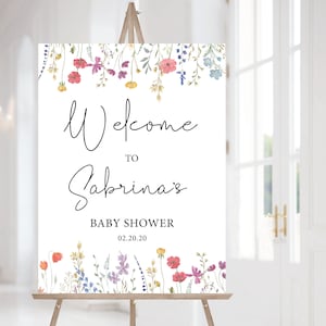 Wildblumen-Willkommensschild-Poster, Blumen-Babyparty-Willkommensschild, bearbeitbares Willkommensschild, jedes Ereignis, Sofortiger Download, Corjl, WF11