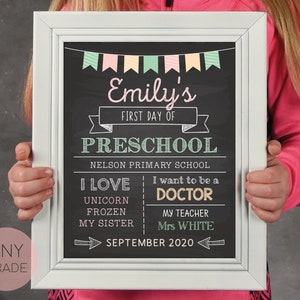 Editable First/Last Day of School Sign, Printable Pink Green Back to School Sign, Chalkboard Sign, First Day of School, Editable sign, Corjl