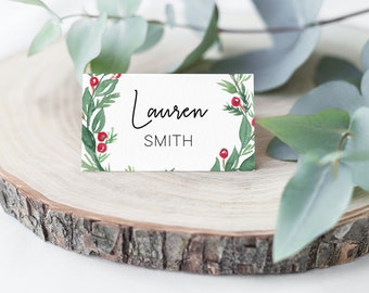 Christmas Place Card Template, Editable Place Card, Name Card, Christmas Place Card, Seating Card, Printable, Corjl, CH10