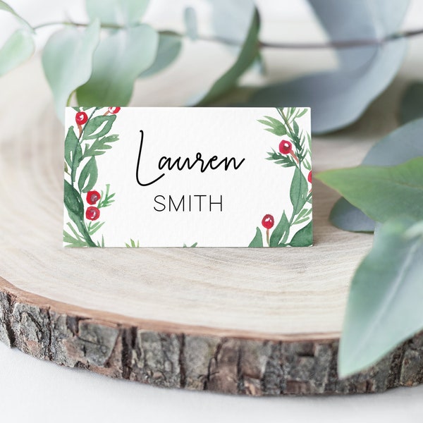 Christmas Place Card Template, Editable Place Card, Name Card, Christmas Place Card, Seating Card, Printable, Corjl, CH10