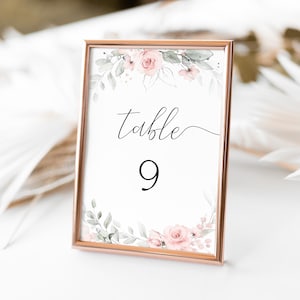 Modèle de numéro de table vert rose poudré, modèle de numéro de table modifiable, carte de visite, carte de visite, décoration de mariage, Corjl, GR01
