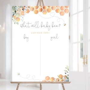 Bee Gender Reveal Boy of Girl Chart, Bewerkbaar Geslacht Stembord, Wat zal baby bee sign, Team Boy Team Girl Sticker, Corj, BE01