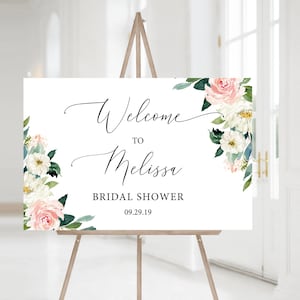 Bridal shower Welcome Sign, Blush Floral Welcome Landscape Sign, Editable Welcome Sign, Dusty Rose Shower, Instant Download, Corjl, PG01
