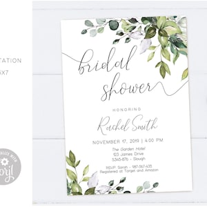 Greenery Bridal Shower Template, Bridal Shower Set, Custom Sign, Editable Signs, Bridal Shower Bundle, Instant Download, Corjl, GE01 imagem 2