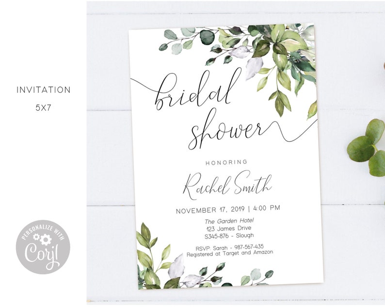 Greenery Bridal Shower Template, Bridal Shower Set, Custom Sign, Editable Signs, Bridal Shower Bundle, Instant Download, Corjl, GE01 imagem 2