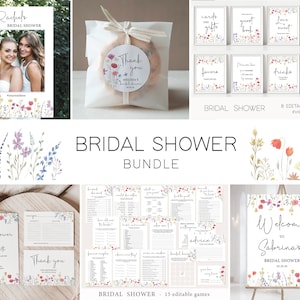 Wildflower Bridal Shower Template, Bridal Shower Set, Custom Sign, Editable Signs, Bridal Shower Bundle, Instant Download, Corjl, WF11