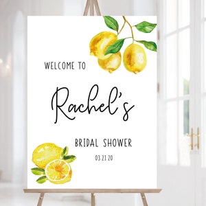 Lemon Bridal Shower Welcome Sign, Printable Wedding Shower, Citrus Lemon Welcome Sign, Baby Shower, Editable Welcome Sign, Corjl, LC01
