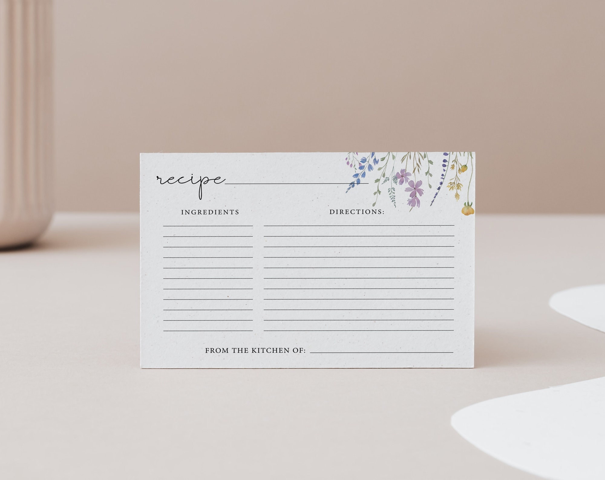 Recipe Card Template, Wildflower Recipe Cards, Bridal Shower Recipe Cards, Editable Template, Corjl, WF11