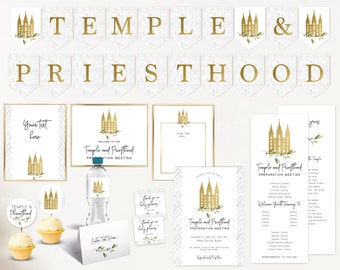 Temple and Priesthood Preparation Meeting Set, EDITABLE Invitation Program Printable, Party Kit, LDS Primary, Instant Download, Corjl, TP01