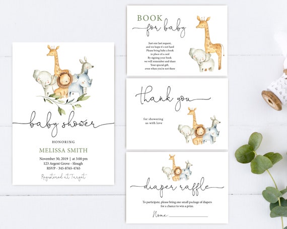 Jungle Baby Shower Invitation: Safari Animals, Editable Printable (Corjl)