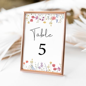Modello numero tavolo fiori selvatici, modello numero tavolo modificabile, biglietto da visita, biglietto da visita, arredamento matrimonio, Corjl, WF11