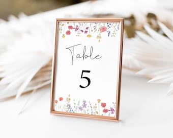 Wildflower Table Number Template, Editable Table Number Template, Name Card, Seating Card, Wedding Decor, Corjl, WF11