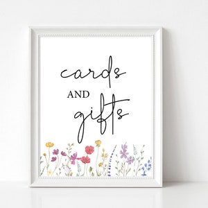 Enseigne pour cartes et cadeaux, enseigne de fleurs sauvages, enseigne de table cadeaux, cartes et cadeaux de fleurs sauvages, modèle d'enseigne imprimable, téléchargement immédiat, Corjl, WF11