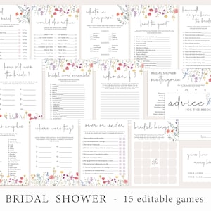 Wildflower Bridal Shower Games Bundle, Bridal Shower Games Template, Wildflowers Bridal Games Set, Instant Download, Corjl, WF11