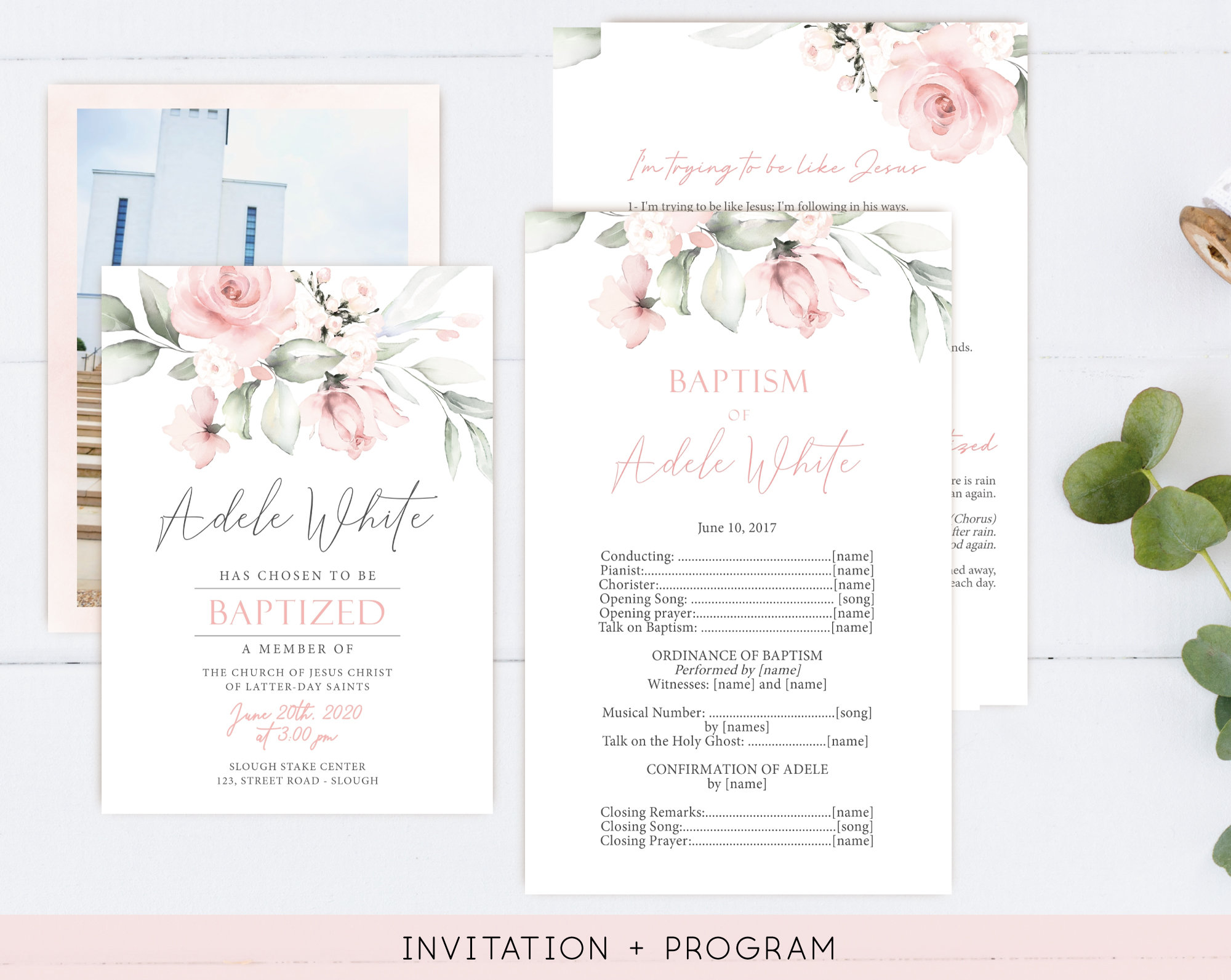 DIY Editable Template Floral Editable LDS Baptism Program Template PB01 ...
