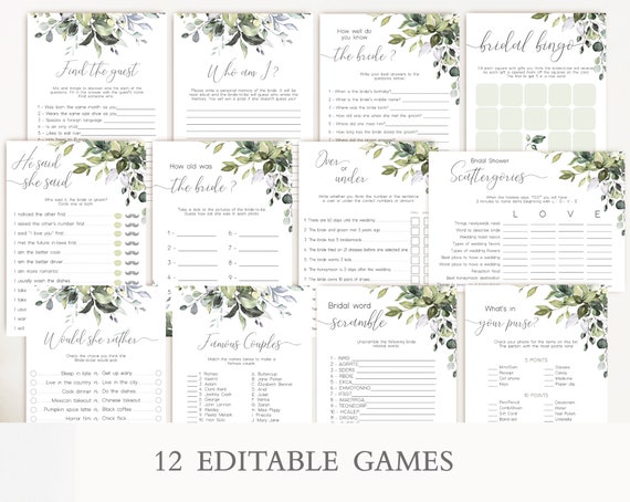 Set Giochi Addio Al Nubilato 7 In 1 – Design Botanico Con Eucalipto, 10 Giocatori, Giochi Di Sfide E Indovinelli