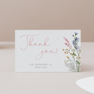 Wildflower Thank you Card, Wildflower card, Boho Bridal Shower, Thank you Card Wildflower, Editable Template, Corjl, WF23