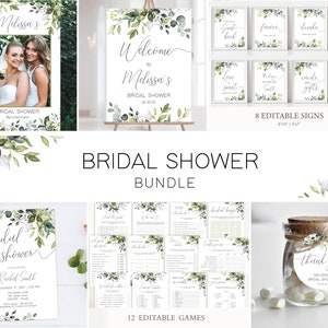 Greenery Bridal Shower Bundle: Editable Signs & Games (Instant Download)