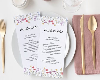 Wildflower Menu Template, Wildflower Bridal Shower Menu, Wildflower Editable Template, Instant Download, Corjl, WF11