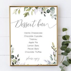 Letrero de barra de postres, menú de vegetación, letrero editable, letrero de postre imprimible de vegetación, letrero de mesa de postres, descarga instantánea, Corjl, GE01