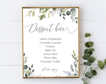Greenery Dessert Bar Sign: Editable Menu (Instant Download)