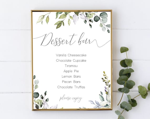 Greenery Dessert Bar Sign: Editable Menu (Instant Download)
