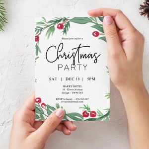 Printable Christmas Invitation Template, Christmas Party, Editable Template, Instant Download, Holiday Party Invitation, Corjl, CH03