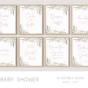 Wildflower Baby Shower Signs, Baby Shower Signs, Custom Sign, Shower Sign, Printable Signs Template, Instant Download, Corjl, WF23