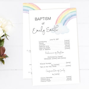 Editable LDS Baptism Program Template, Printable Baptism Program, Rainbow baptism program, lds baptism, DIY, Editable Template, Corjl, RB01