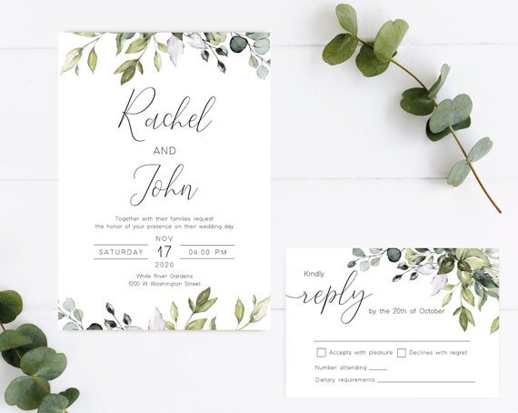 Greenery Wedding Invitation Template: Editable Corjl Design