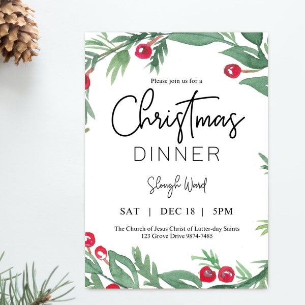 Christmas Dinner Invitation Poster, Editable Invitation, Editable Poster Sign Christmas, Editable Template, Instant Download Corjl, CH10