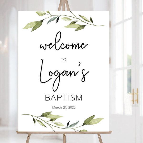 Editable Baptism Welcome Sign Template, Printable Baptism Welcome Sign, LDS baptism, lds baptism, Editable Template Greenery, Corjl, GE02