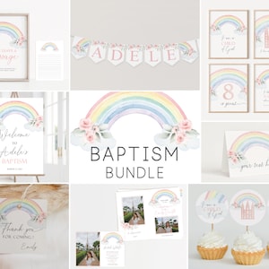 Editable LDS Baptism Set, Party Kit, LDS Primary, Instant Download, Baptism Template, Rainbow flower baptism, Editable Template, Corjl, RM01