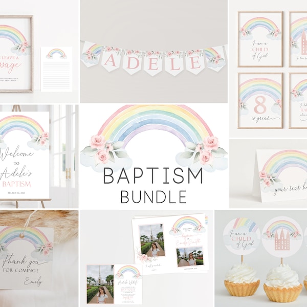 Bearbeitbares Regenbogen Taufe Party Kit: LDS Vorlage (Instant Download)
