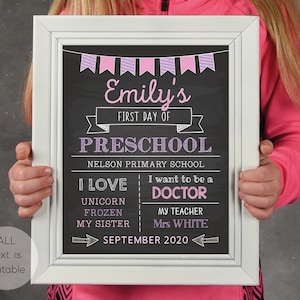 Editable First/Last Day of School Sign, Printable Pink Lilac Back to School Sign, Chalkboard Sign, First Day of School, Editable sign, Corjl