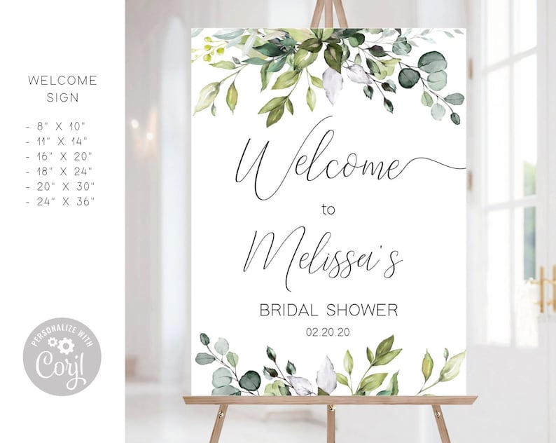 Greenery Bridal Shower Template, Bridal Shower Set, Custom Sign, Editable Signs, Bridal Shower Bundle, Instant Download, Corjl, GE01 imagem 3