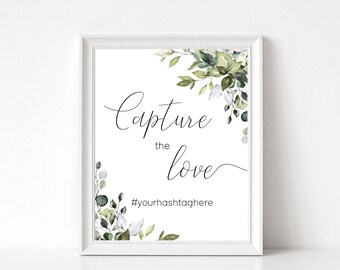 Greenery Wedding Hashtag Sign: Editable Template (Instant Download)