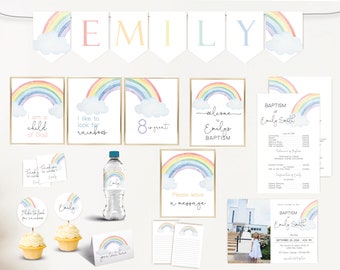 Editable LDS Baptism Set, Party Kit, LDS Primary, Instant Download, Baptism Template, Rainbow baptism, Editable Template, Corjl, RB01