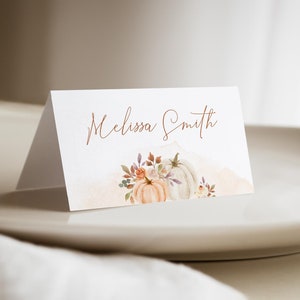 Pumpkin Place Card Template: Editable Fall Seating Card (Corjl)
