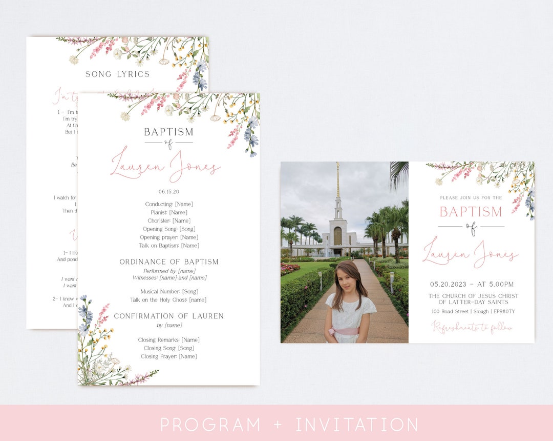 Editable LDS Baptism Program Printable, LDS Baptism Invitation ...
