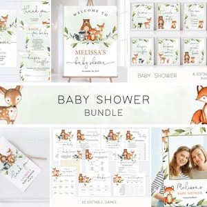 Woodland Baby Shower Bundle: Editable Signs & Games (Digital Download)