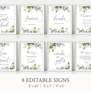 Greenery Signs, Bridal Shower Signs, Custom Sign, Wedding Signs, Printable Signs Template, Instant Download,  Corjl, GE01