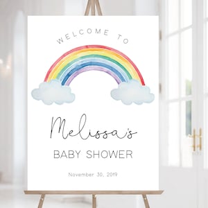 Rainbow Baby Shower Welcome Sign, EDITABLE Welcome Printable, Rainbow Welcome Sign, Gender Neutral Baby Shower, Corjl, RB01