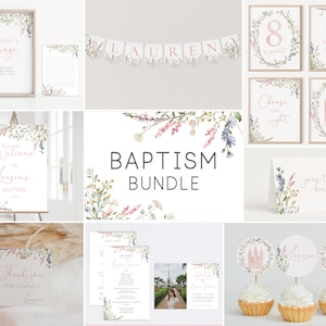 Editable LDS Baptism Set, Party Kit, LDS Primary, Instant Download, Baptism Template, Wildflower baptism, Editable Template, Corjl, WF23