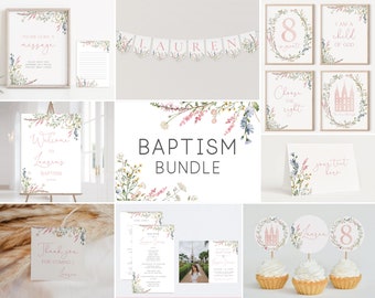 Editable LDS Baptism Set, Party Kit, LDS Primary, Instant Download, Baptism Template, Wildflower baptism, Editable Template, Corjl, WF23