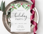 Watercolor Holiday Party Invitation: Editable Christmas Template (Instant Download)