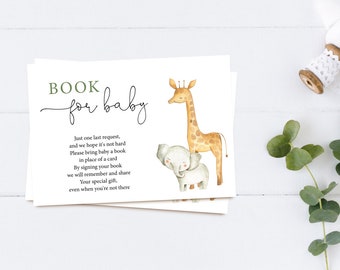 Karta z prośbą o książkę na Safari Baby Shower: Jungle Greenery (EDYTOWALNA)
