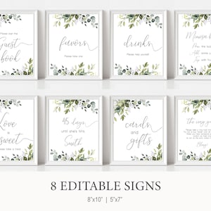 Greenery Bridal Shower Template, Bridal Shower Set, Custom Sign, Editable Signs, Bridal Shower Bundle, Instant Download, Corjl, GE01 imagem 6